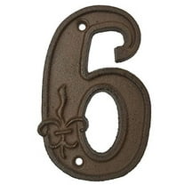 Lulu Decor, Cast Iron House Number 6 Antique Brown Finish with Fleur De Lis (# 6)