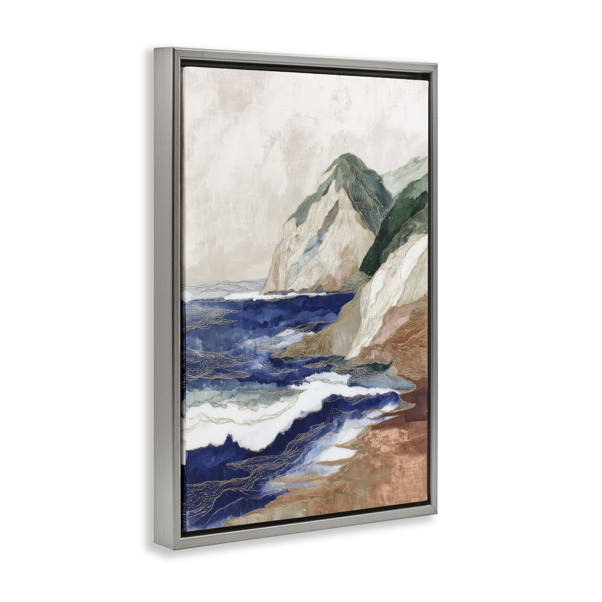 Stupell Industries Cliff Next To The Sea Gray Framed Floater Canvas Wall Art, design by Chromatic Storm Studio