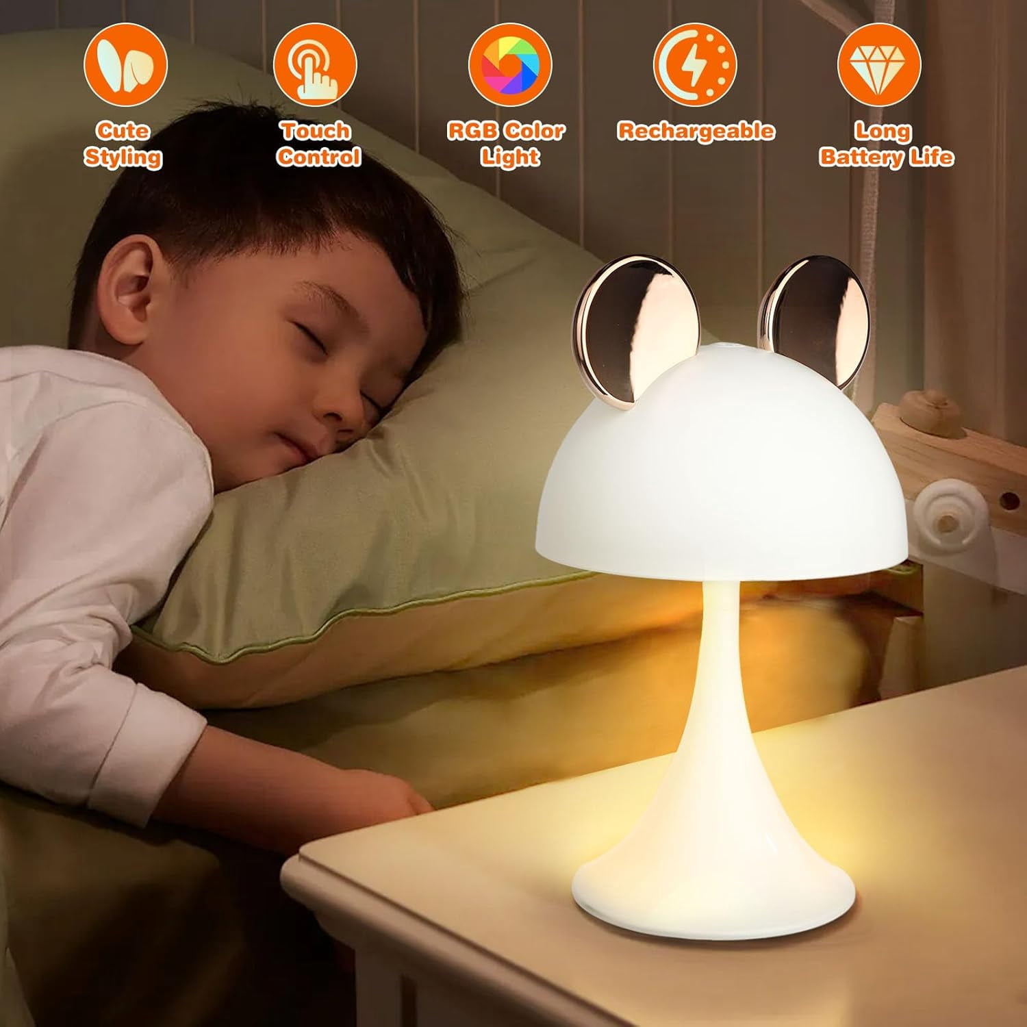 Rechargeable Mouse Shape LED Dimmable Touch Desk Lamp Reading Night Light Cute Bedside Lamp (Gold)