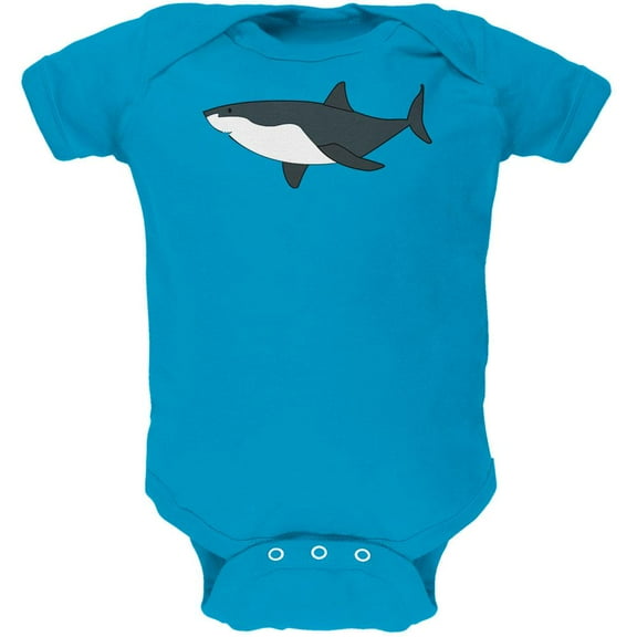 Great White Shark Cute Soft Baby One Piece Turquoise 12-18 M