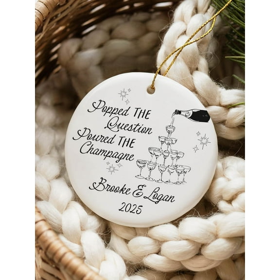 Kitschy Christmas Engaged Ornament, Personalized Engagement Gift for Couple, Christmas Ornament Engaged Gift, Xmas Engagement Gift for Bride