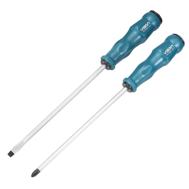 Juego de destornilladores magnéticos de ranura y Phillips Uxcell de 2 piezas SL6/PH2 x 200 mm de acero CR-V con agarre acolchado y tapa de golpe para reparación industrial y de automóviles