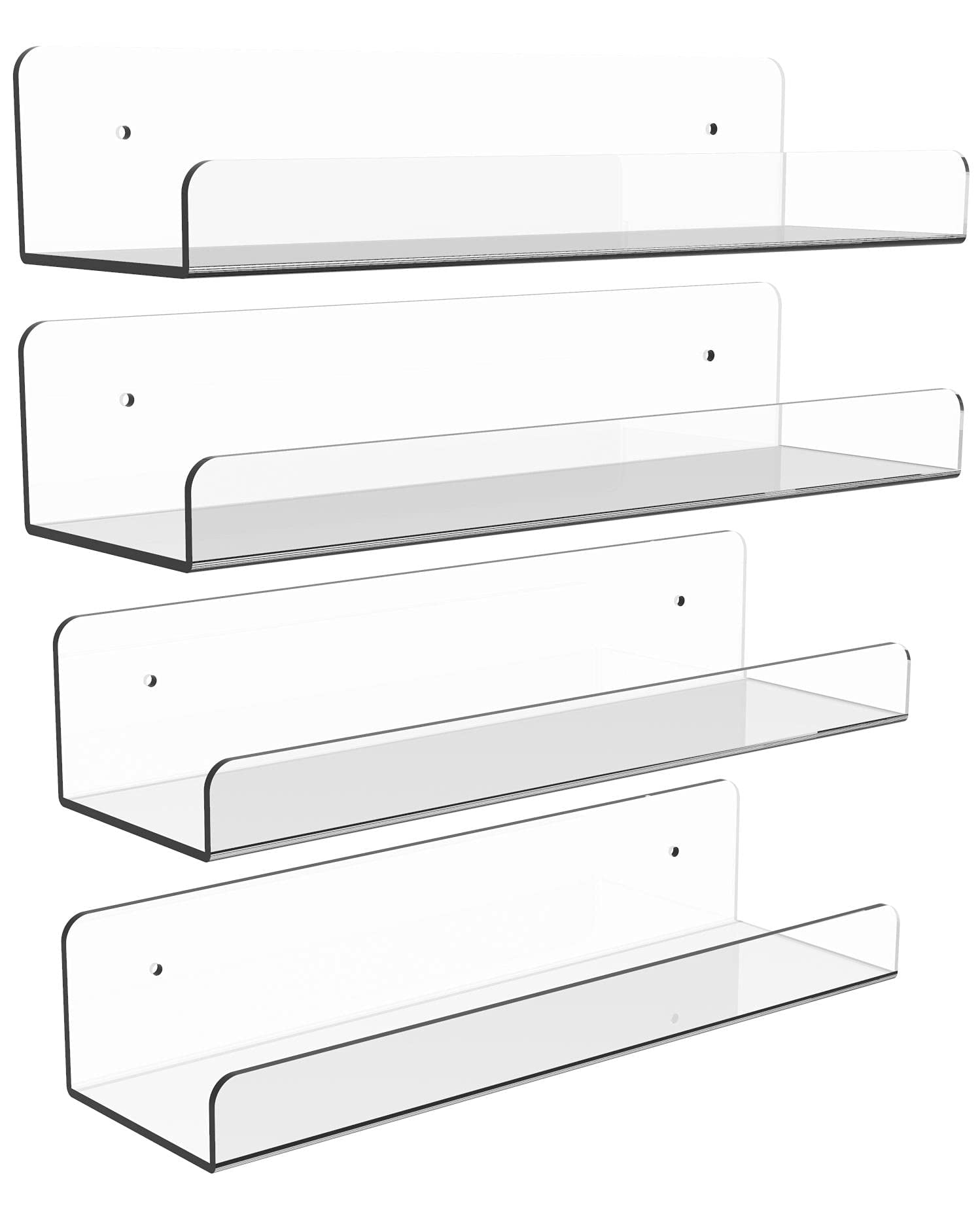 KLGO 4 Pack Clear Acrylic Floating Wall Ledge Shelf for,15" Invisible
