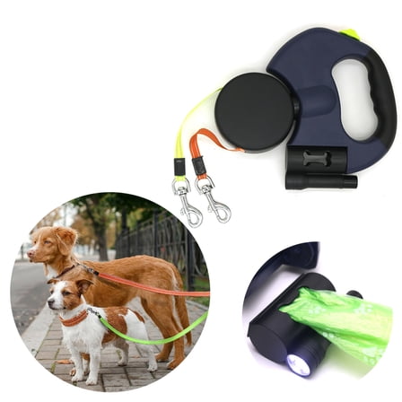 Double Dog Reflective Retractable Pet Leash with 360-Degree Tangle-Free Reflective Orange and Green Leads. Double Lock 10-Foot Lead Suitable for 2 Dogs (Under 25 Pounds)