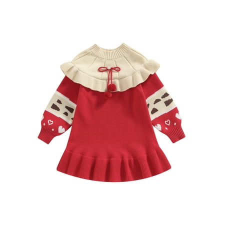 

Sunisery Toddler Baby Girls Loose Long Sleeve Knit Sweater Crewneck Pullover Sweatshirt Tops Dress Fall Winter Clothes Red 4-5 Years