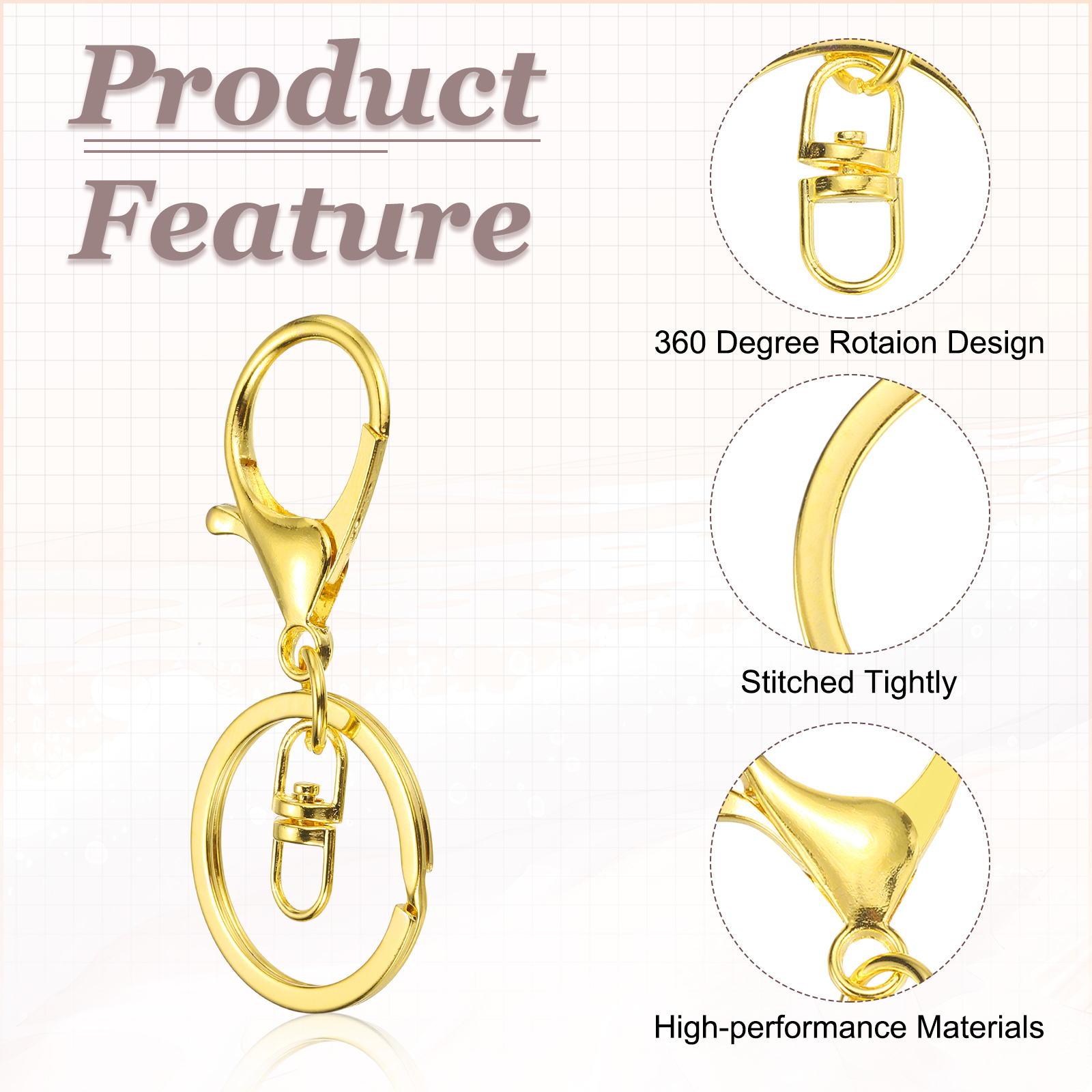 Uxcell Lobster Claw Clasps Keychain, 30 Pcs Metal Lobster Claw Clasp Hook with Swivel Trigger Clip and Keychain Ring for Diy Craft Key Chain Accessories, Gold Tone