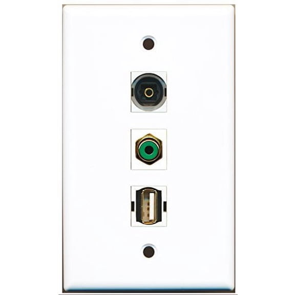 RiteAV - 1 Port RCA Green and 1 Port USB A-A and 1 Port Toslink Wall Plate