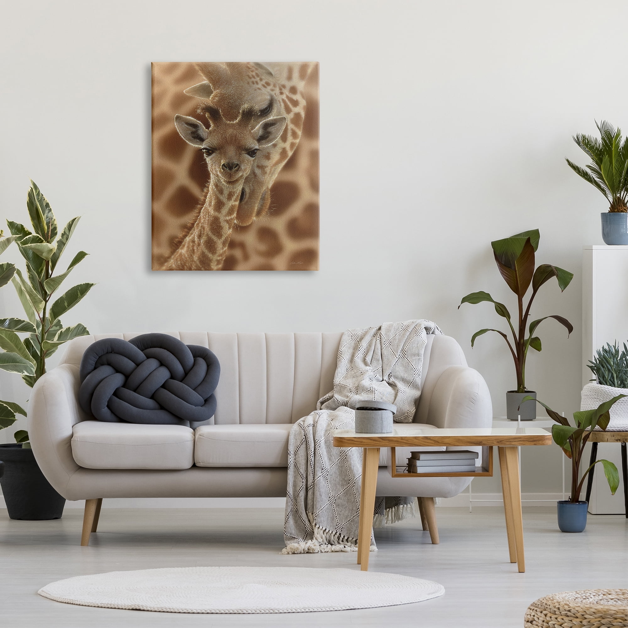 Stupell Industries Baby Giraffe with Mother Patterned Safari Animal Hug, 30 x 40, Design by Collin Bogle