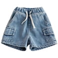 thumbnail image 2 of SGFCWSX Boys Denim Shorts Ribbed Elastic Waist Summer Jeans for Kids Half Cargo Jeans Blue Size 11-12 Years, 2 of 8