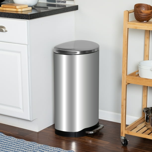 Honey Can Do 10.5 Gallon Trash Can, Semi-Round Step On Kitchen Trash Can, Stainless Steel