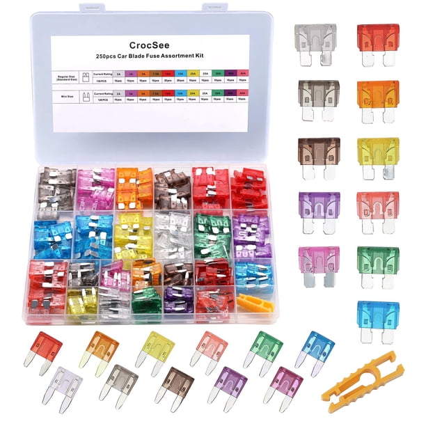 Kit surtido de fusibles para coche CrocSee, 250 piezas, tipo cuchilla