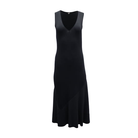 Pre-Owned Theory Panelled Skirt Midi Dress in Black Rayon
