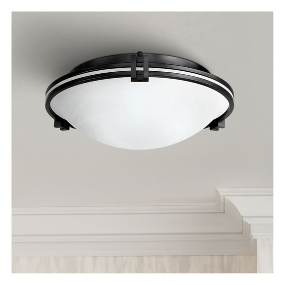 Possini Euro Design Modern Ceiling Light Flush Mount Fixture 16 3/4" Wide Oil Rubbed Bronze 3-Light Marbleized Glass Bowl for Bedroom Kitchen Hallway