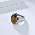 thumbnail image 4 of HIJONES Men's STAINLESS STEEL Big Oval Dome Gemstone Agate Engagement Polished Plain Band Ring Charm Jewelry Silver Brown Stone Size 9, 4 of 5