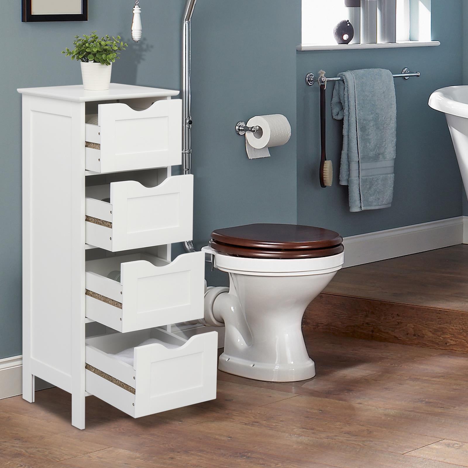  NALLBEIRRAA Bathroom Floor Cabinet with 4 Drawers, Tower  Storage Cabinet, Wooden Freestanding Side Storage Cabinet for Bathroom Home  Office (White-4) : Home & Kitchen