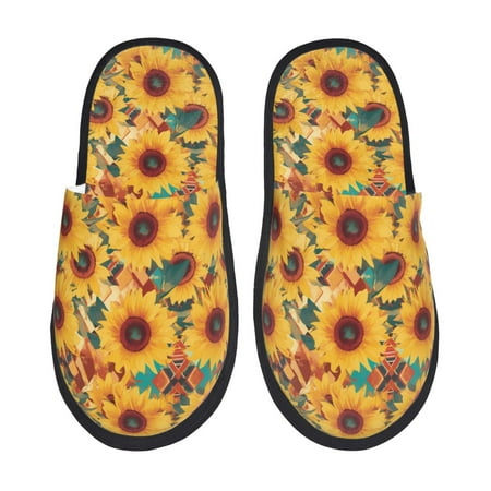 Balery Colorful Bohemian Sunflower Slient Indoor Furry Fleece Comfort House Shoes Soft Non-Slip Home Shoes Cotton slippers House Slippers-- Medium