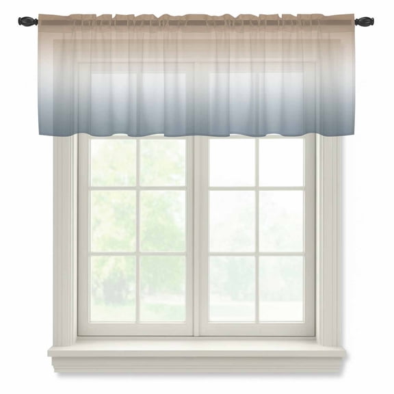 Brown Grey Ombre Valance Curtains for Kitchen/Living Room/Bathroom/Bedroom Window, Rod Pocket Small Topper Half Short Window Curtains Voile Sheer Scarf, Modern Abstract Art Aesthetics 60"x18"