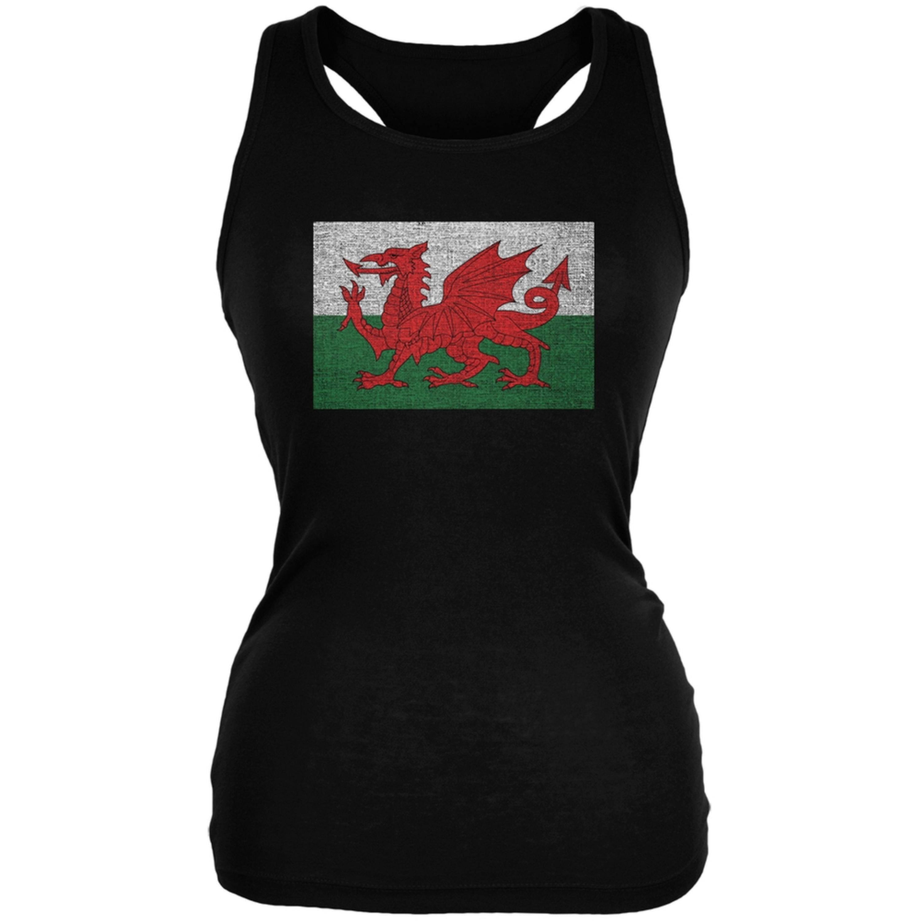 Welsh Flag Distressed Black Juniors Soft Tank Top