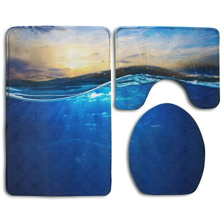 CHAPLLE Template Underwater Part Sunset Skylight Splitted By Waterline 3 Piece Bathroom Rugs Set Bath Rug Contour Mat and Toilet Lid (Best Skylights For Bathrooms)