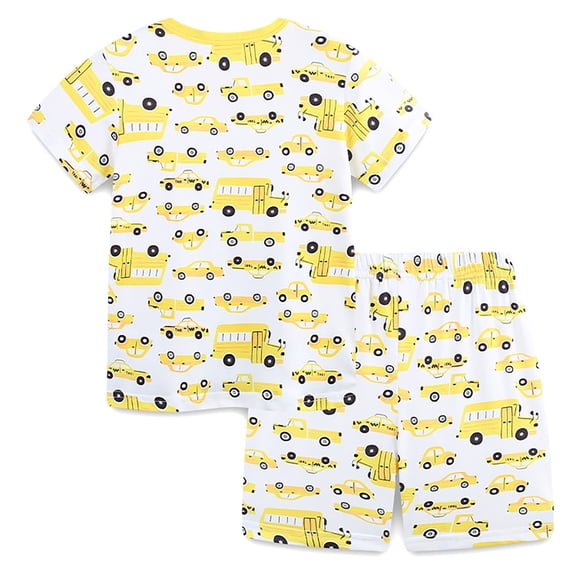 Boys Outfits 2 Piece Loose Truck Print Short Sleeve Crew Neck T-Shirt Top And Shorts Outdoor Wear Boys' Clothing Sets Size 1-2 Years