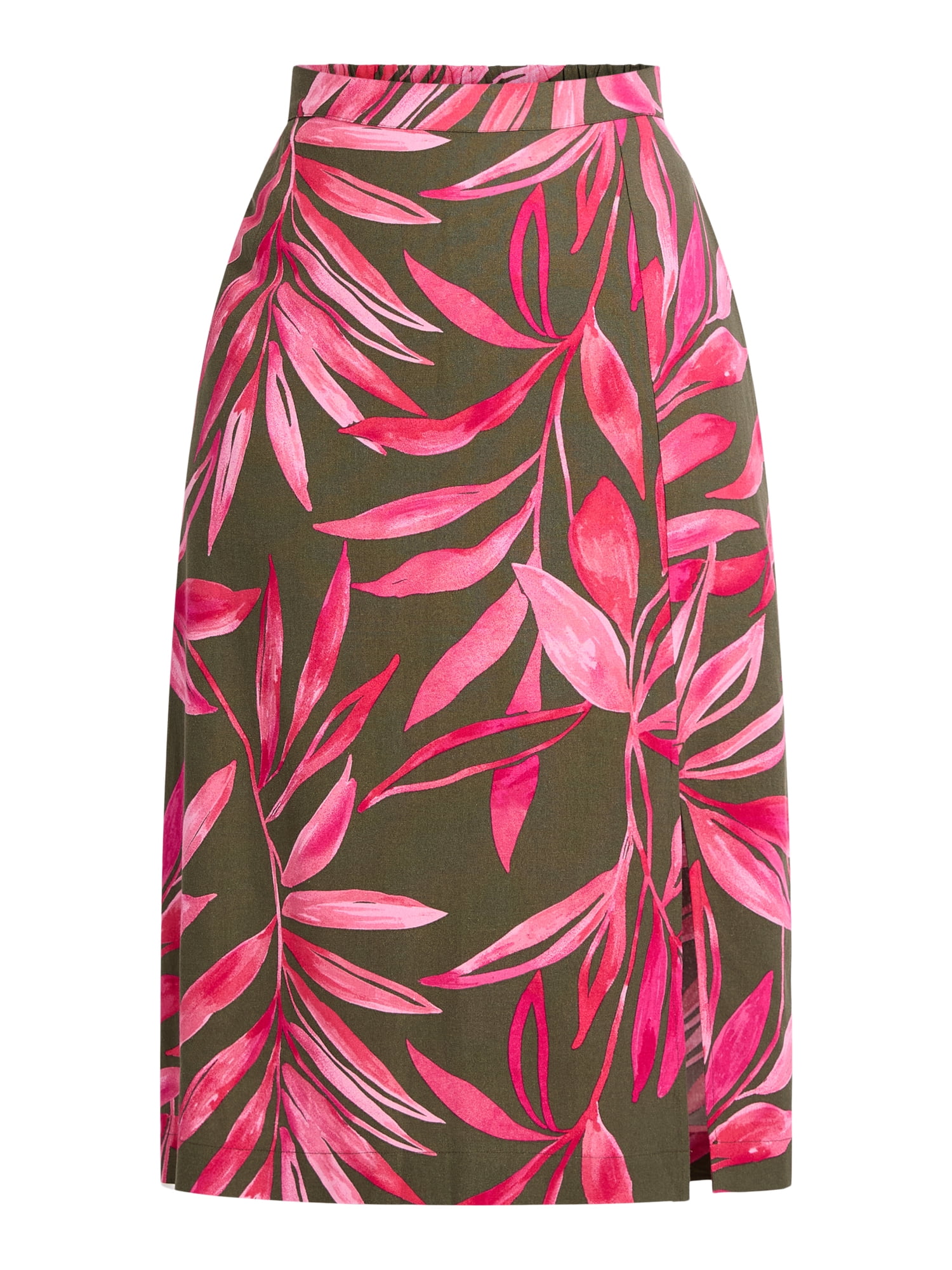 Time and Tru Women's and Women’s Plus Linen Blend Midi Skirt with Side Slit, Sizes XS-4X