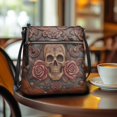 thumbnail image 3 of DISNIMO Rose Skull Print Satchel Shoulder Bags for Women PU Leather Crossbody Handbags with Zipper & Pockets Casual Bucket Bags Crossbody, 3 of 7