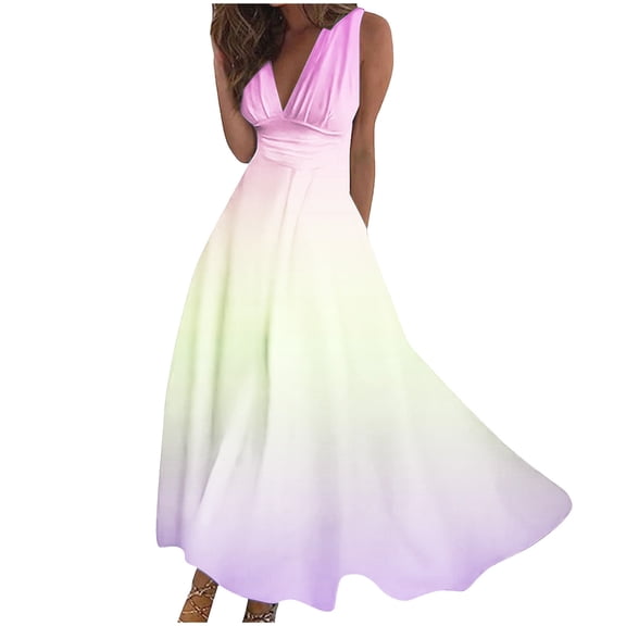 Naughtyhood Summer Clearance Women Dress! Summer Casual Dress Fashionable Women's Spring/Summer Printed Casual V-neck Sleeveless Long Skir Maxi Dresses Perfect Gifts for Women Girls