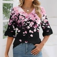 thumbnail image 2 of DeHolifer Womens Tops Casual V-Neck Shirts Floral Pritned Blouse Ruffle Tunics 3/4 Sleeve Lightweight T-Shirts Pink 2XL, 2 of 5