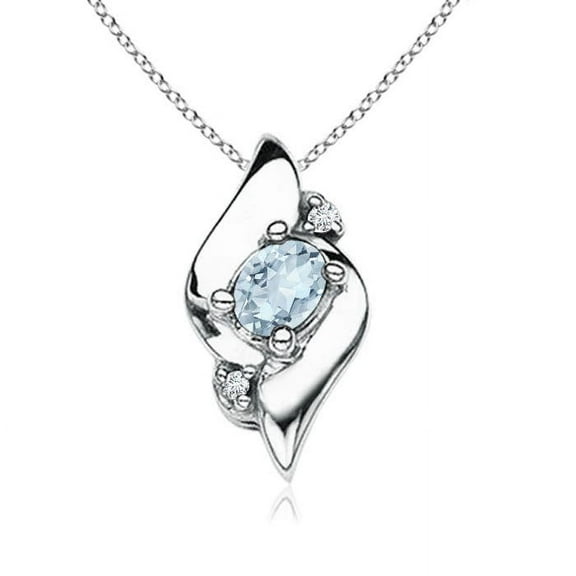 ANGARA Natural Shell Style Oval Aquamarine and Diamond Pendant in 14K White Gold for Women (Size-4x3mm) | March Birthstone, Birthday, Anniversary, Jewelry Gift for Women | Natural Aquamarine Necklace