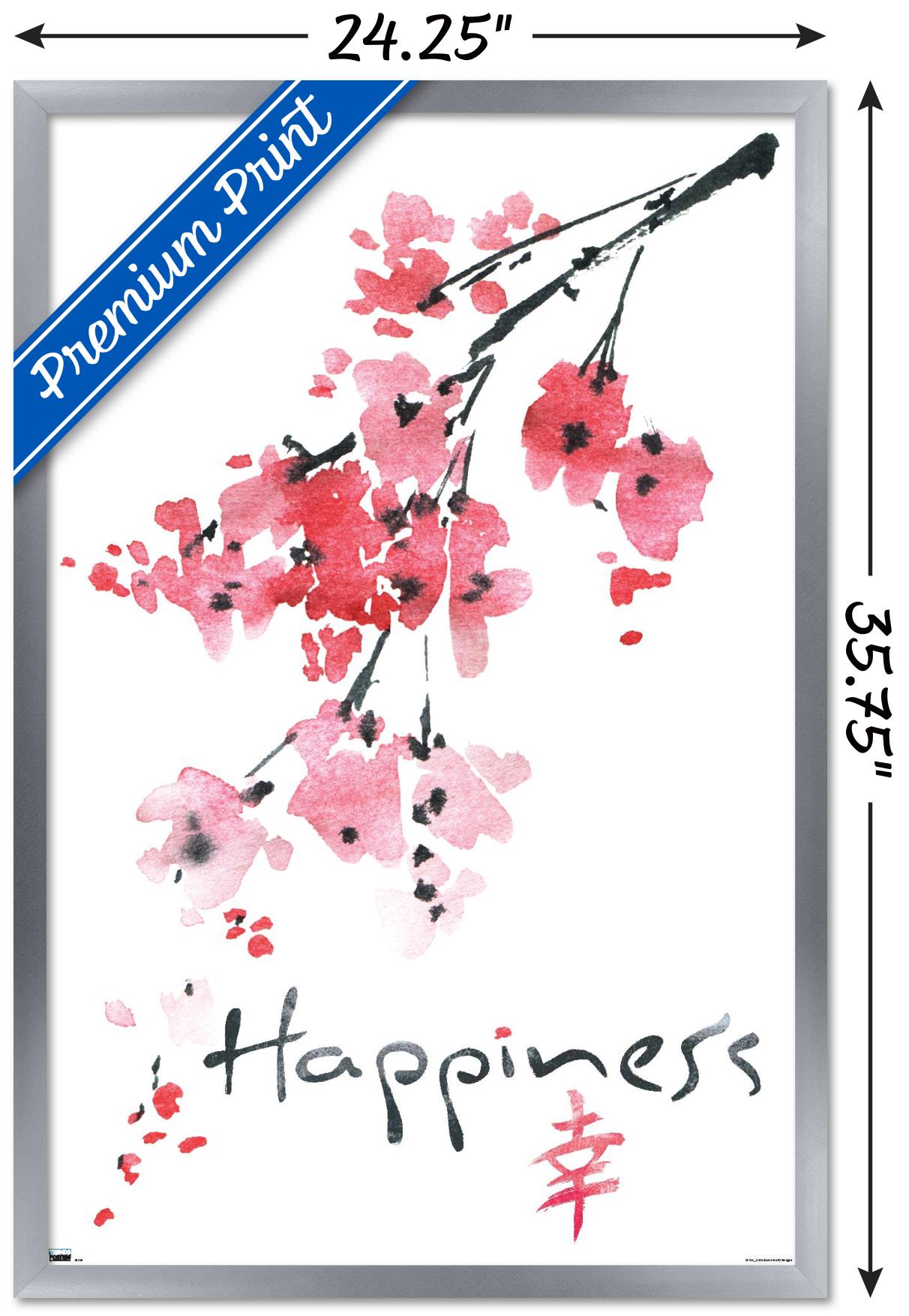 Sakura Tree - Happiness Wall Poster, 22.375" x 34", Framed