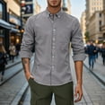 thumbnail image 2 of MIXUE Mens Casual Button Down Shirts Solid Color Lapel Long Sleeve Minimalist Design Shirt Tops Holiday Wear,Gray,XL, 2 of 8