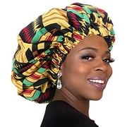 Angle View: Slay The Crochet | Premium Large Satin Lined Bonnet Silk Bonnet Sleeping Cap | No Slip Double Layer | Preserve Long Hair | African Print