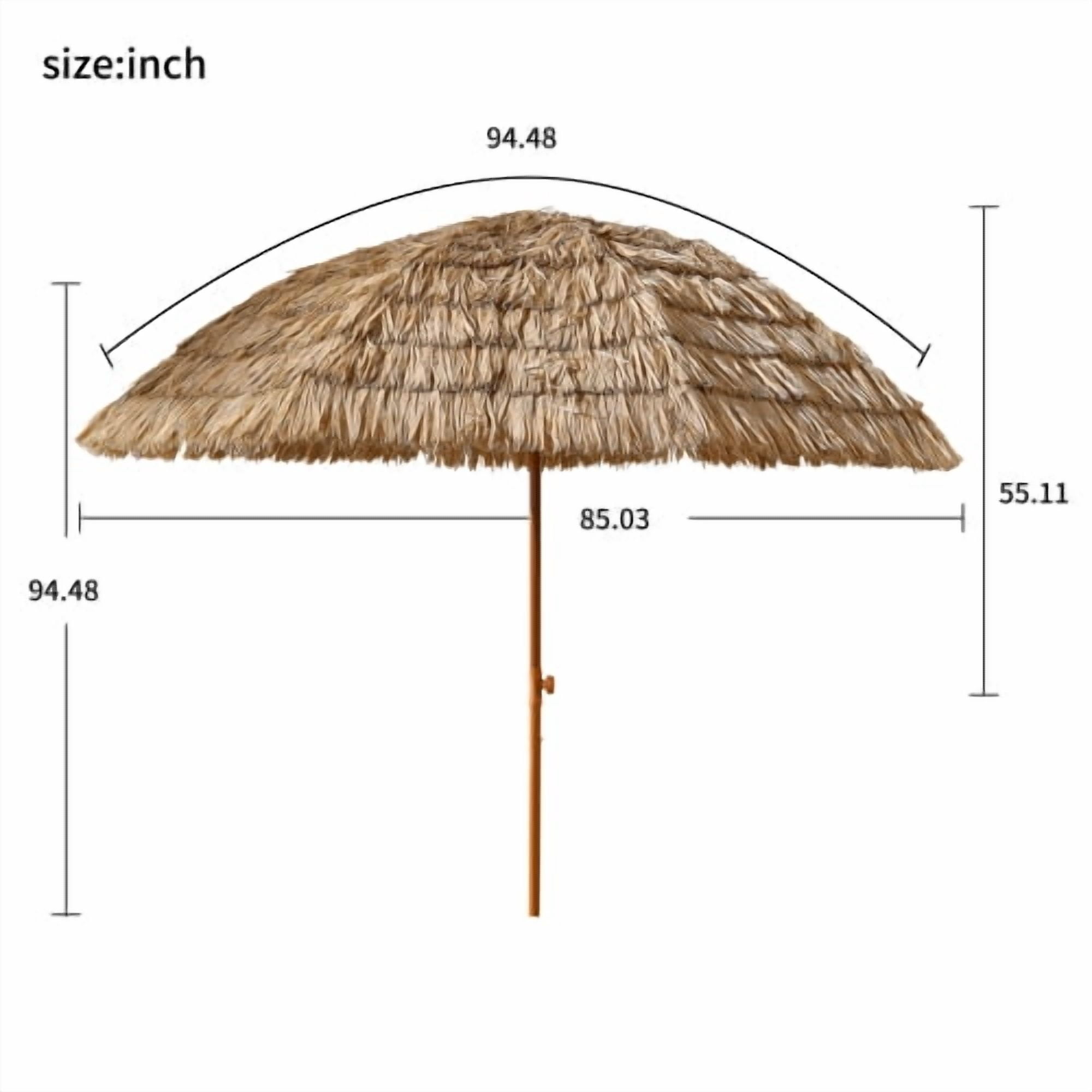 8ft Tiki Bar Umbrella, Natural Thatch Hawaiian Palapa Style Patio Umbrella for Tropical Backyard, Pool, Beach, Handmade Look Straw Canopy for Luau Party Decor