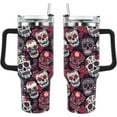thumbnail image 2 of Dead Skull Floral Colorful Sugar 40oz Tumbler With Handle Gifts For Friends Ice Coffee Tumbler With Lids For Camping, 2 of 6
