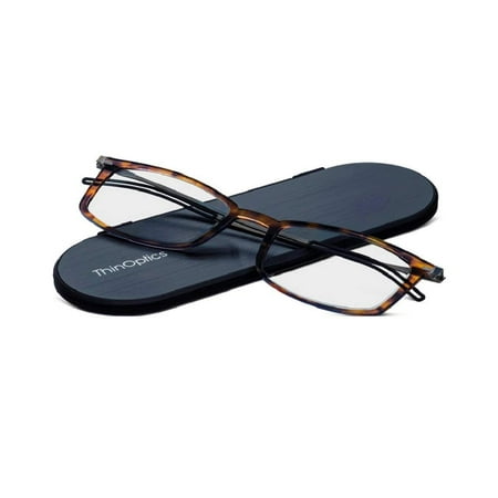 ThinOptics Milano Aluminum Frontpage Brooklyn Non Polarized Rectangular Reading Glasses, Tortoise Frames/Silver Case, 1 x 1