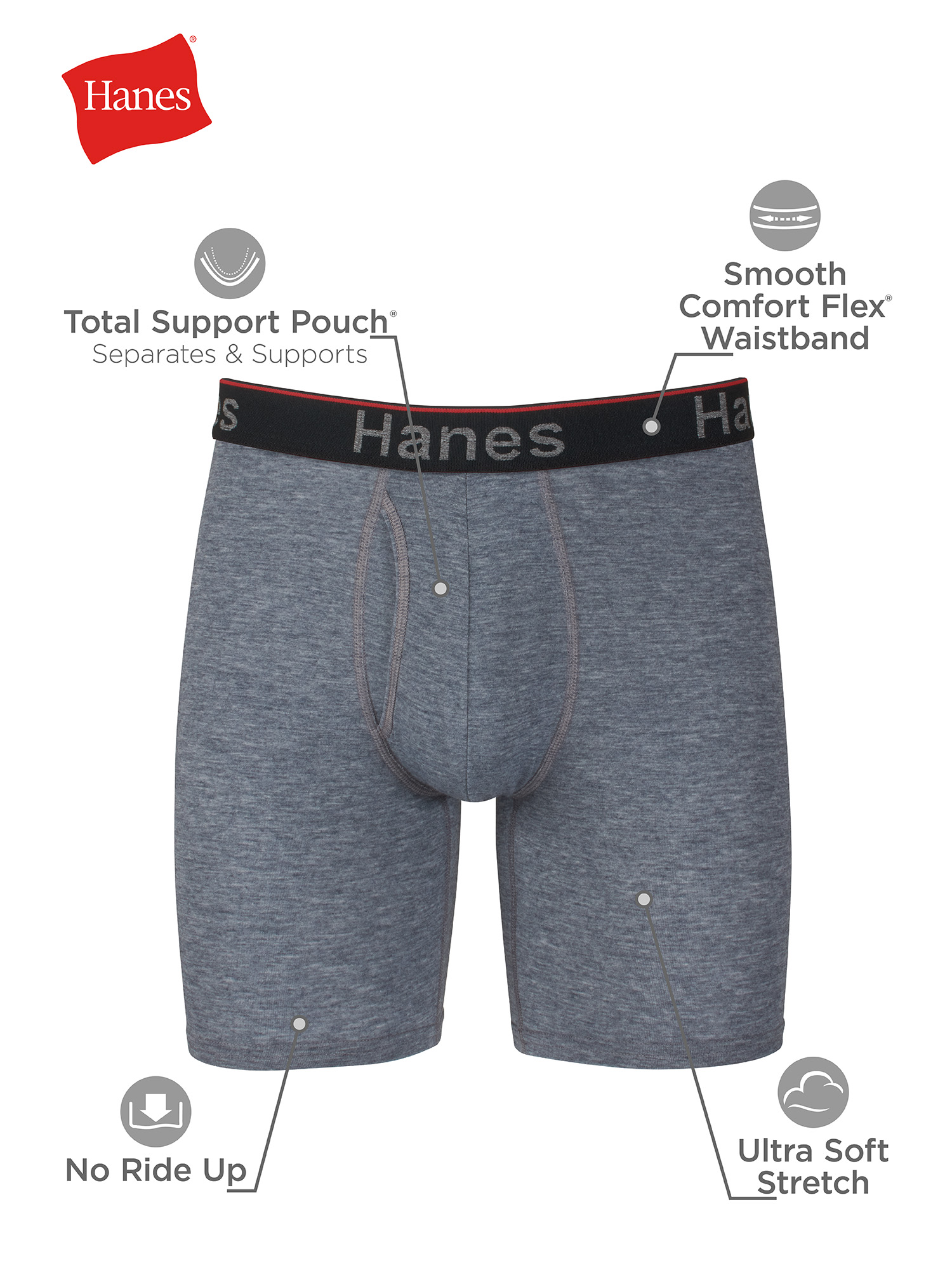 Hanes Men's Comfort Flex Fit Total Support Pouch Long Leg Boxer Briefs ...