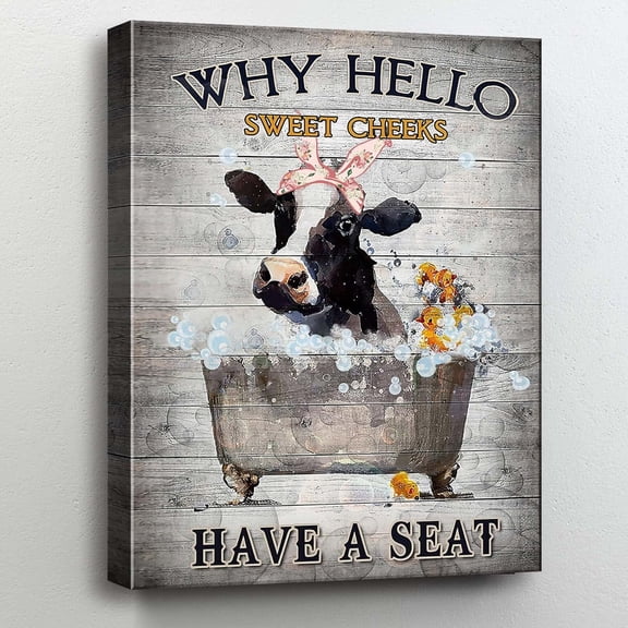 Aaheei Funny Bathroom Canvas Wall Art, Cow Bathroom Prints Signs, Laundry Room Wall Decor, Humorous Poster for Home, Bedroom or Office Canvas 8 x 10 in