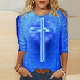 thumbnail image 1 of DPTALR T-shirt à Manches 3/4 Imprimé de Pâques à Col Rond pour Femmes, Haut à Enfiler à Col Rond, 1 of 4