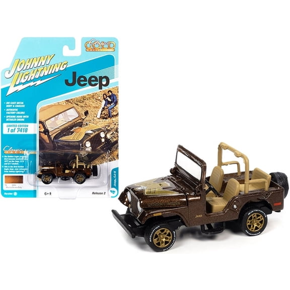 Jeep CJ-5 Mocha Brown Metallic with Golden Eagle Graphics "Classic Gold Collection" Series Limited Edition to 7418 pieces Worldwide 1/64 Diecast Model Car by Johnny Lightning