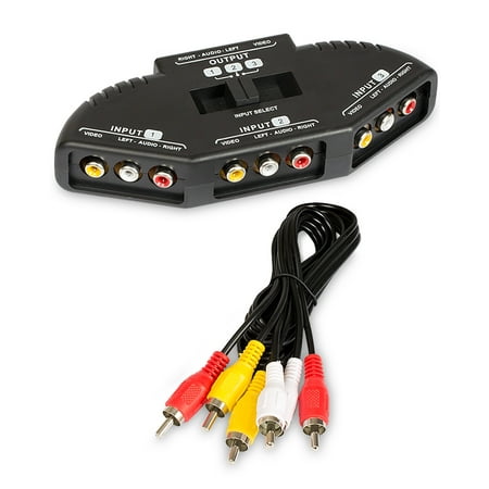Fosmon 3-Way Audio / Video RCA Switch Selector / Splitter Box & AV Patch Cable for Connecting 3 RCA Output Devices to TV