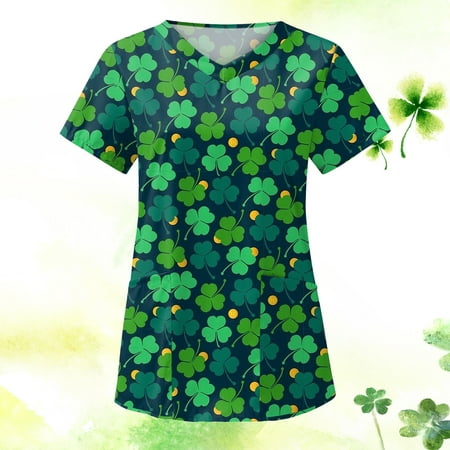 

Funicet Savings Clearance 2023! Plus Size Tops St Patricks Day Shirt for Women Scrubs Top Women s Working Uniform Nursing Uniform With Two Pockets Short Sleeve V-neck Summer Blouse