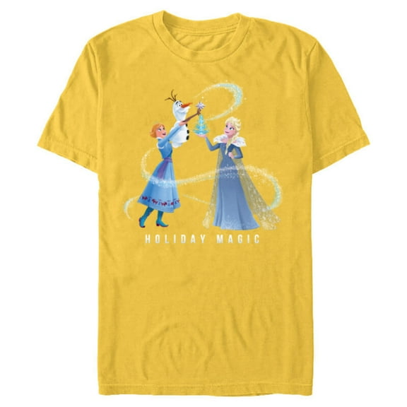 Disney Frozen Elsa Anna & Olaf Holiday Magic - Short Sleeve Blended T-Shirt for Adults - Customized-Yellow