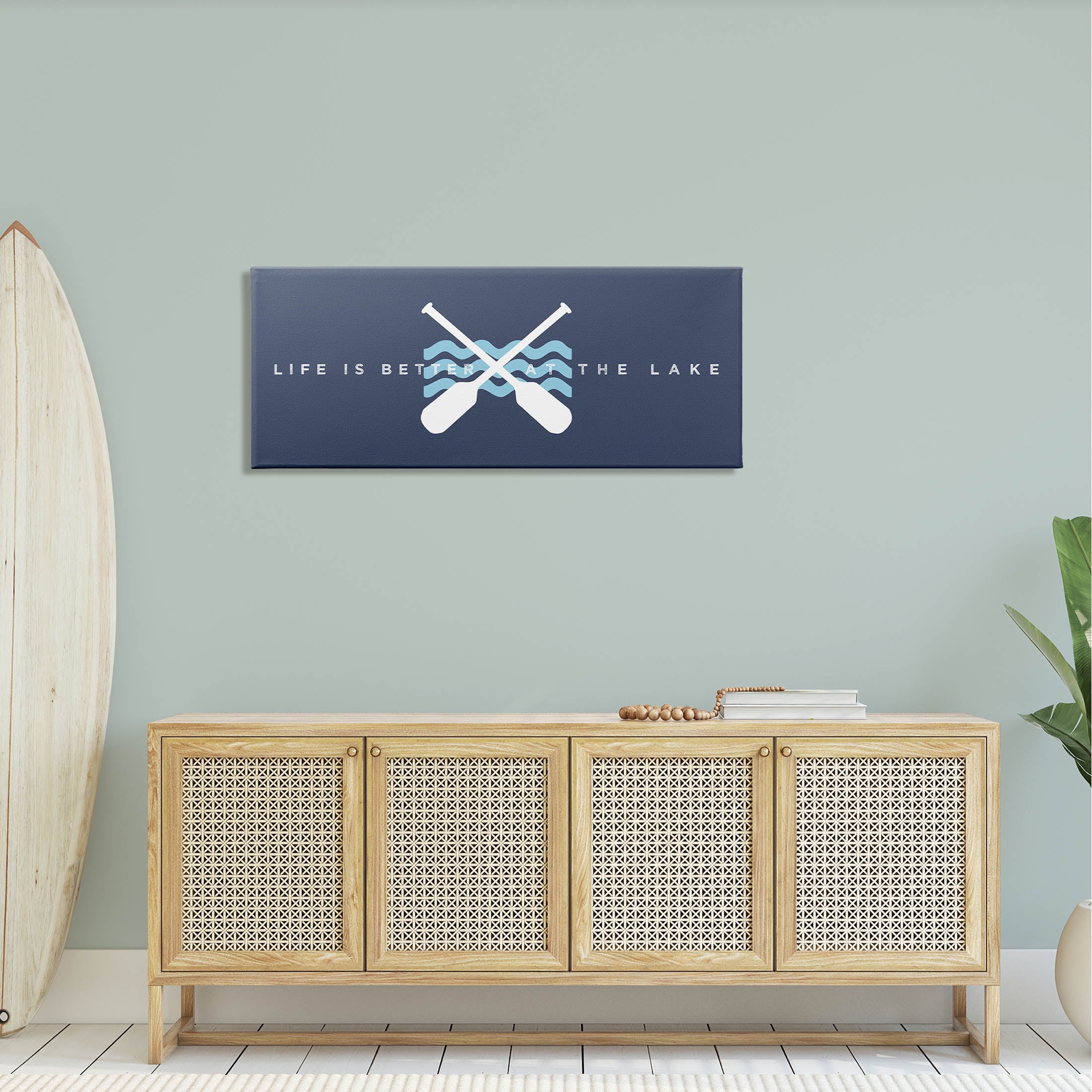 Life Better At Lake Crossed Oars Typography Graphic Art Gallery Wrapped Canvas Print Wall Art