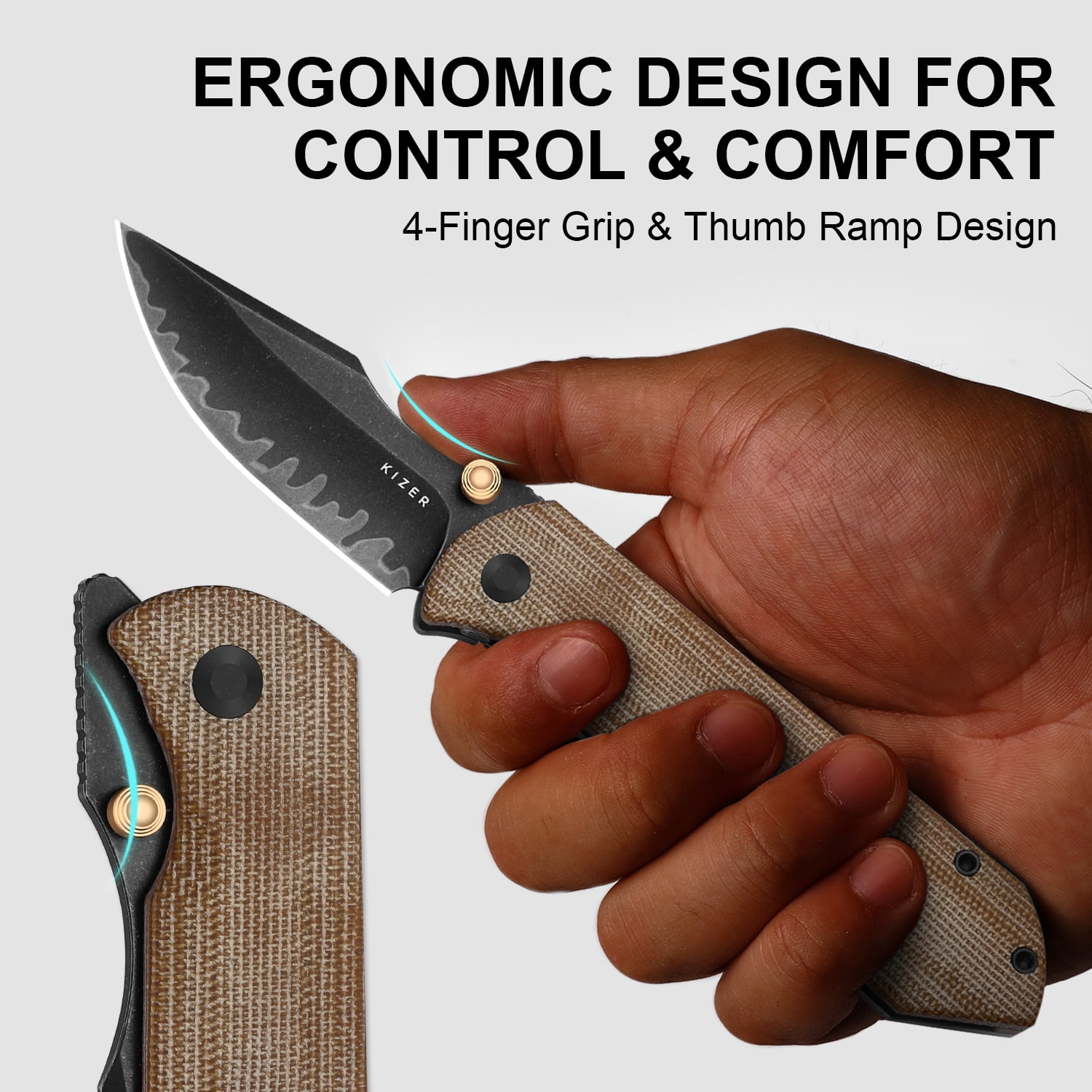 Kizer Harpoon Fold Folding Knife composite steel Blade Titanium & Micarta Handle Ki4784A4