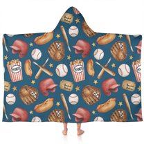 Blue Baseball Stadium Pattern Hooded Bath Towel，60"x35" for Ages 3 To 12 Kids, Quick Dry Lightweight Soft Microfiber Hood Beach Towel Cover Up for Kids
