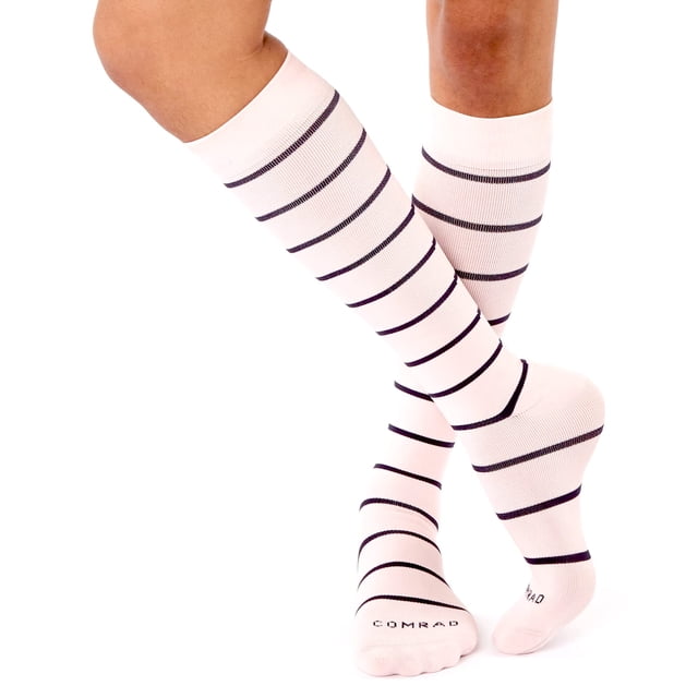 Calcetines de compresión Comrad de nailon hasta la rodilla, 15-20 mmHg, rosa/azul marino