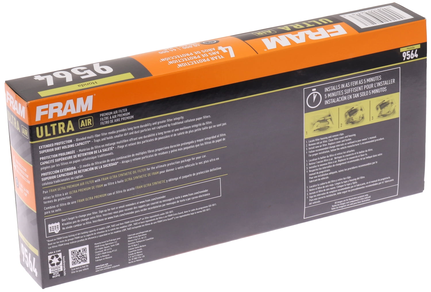 FRAM Ultra Premium 40,000 Mile Air Filter, 9564 for Select Honda Vehicles