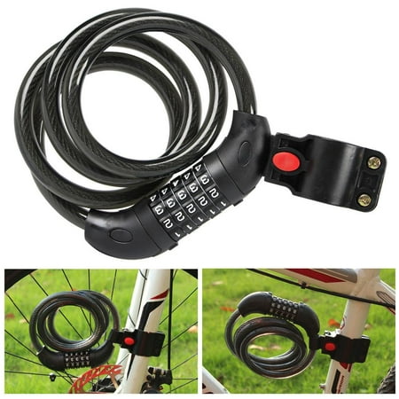 Padlock Bike Lock - 5-Digit Bike Lock Cable Combination Locks Self Coiling Coded Lock