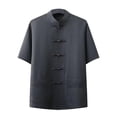 thumbnail image 2 of Fengqque Men's Loose and Comfortable Short Sleeve Stand Up Collar Fashion Summer Solid Color Casual Top Dark Gray L(L), 2 of 6