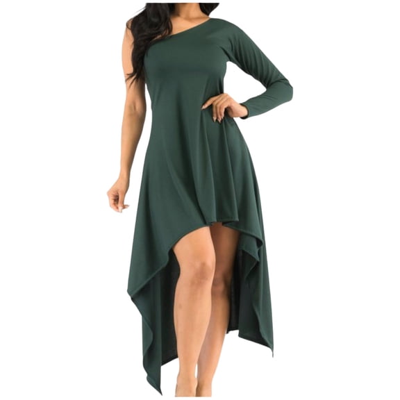 Plus Size Womens Emerald Green One Shoulder Dress